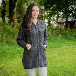 Aran Mor 100% merino wool coat made in Ireland charcoal size M